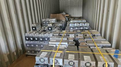 ASIC hardware delivery, miners staged in shipping container