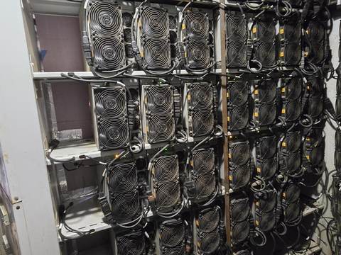 Rows of ASIC miners at a hosting facility